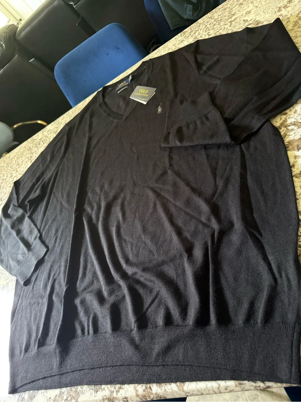 Men’s Polo Ralph Lauren 3XLT Black Merino Wool V Neck Sweater NWT